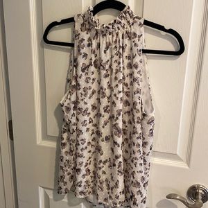Veronica M smocked button neck tank top
